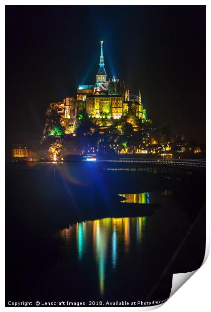 Mont Saint Michel, France lit up at night Print by Lenscraft Images
