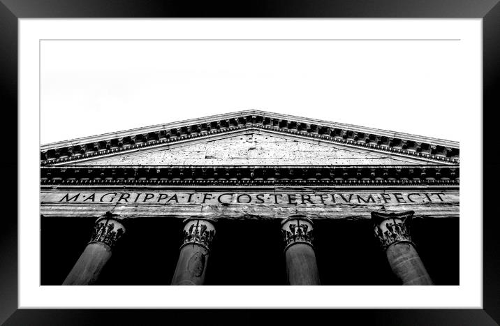 black and white Bottom view of the roman Pantheon  Framed Mounted Print by Valerio Rosati