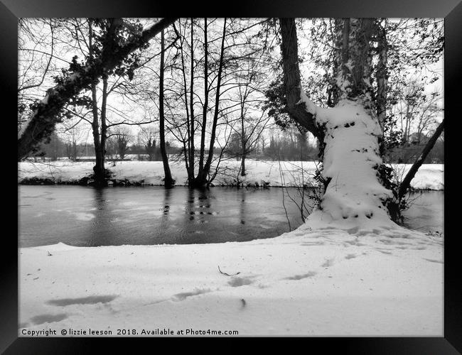 Snowy river side Framed Print by lizzie leeson