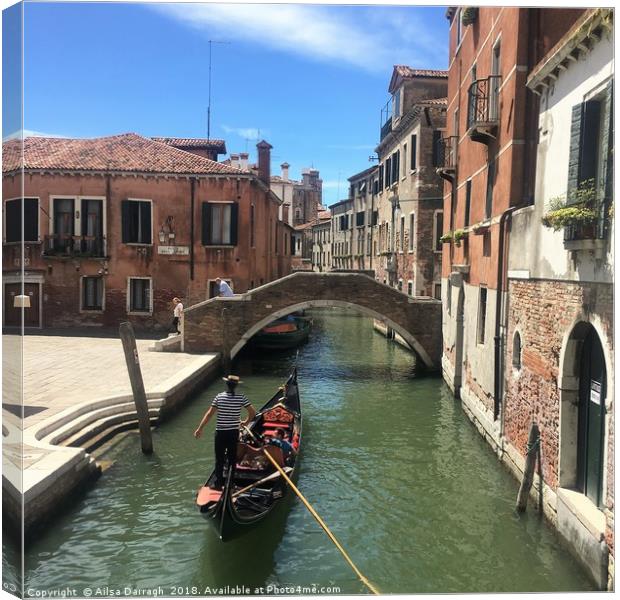 Venice Gondola by Bridge, Italy Canvas Print by Ailsa Darragh