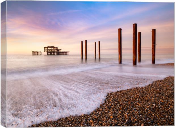 Majestic Sunrise at Burnt West Pier Canvas Print by Rick Bowden