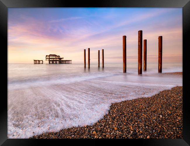 Majestic Sunrise at Burnt West Pier Framed Print by Rick Bowden