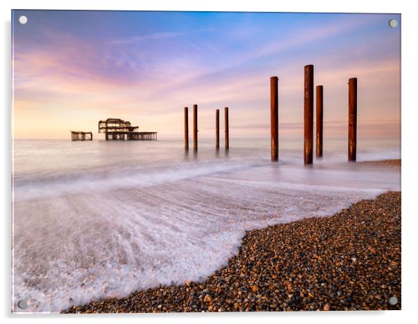 Majestic Sunrise at Burnt West Pier Acrylic by Rick Bowden