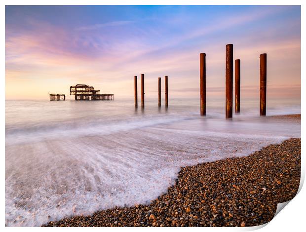 Majestic Sunrise at Burnt West Pier Print by Rick Bowden