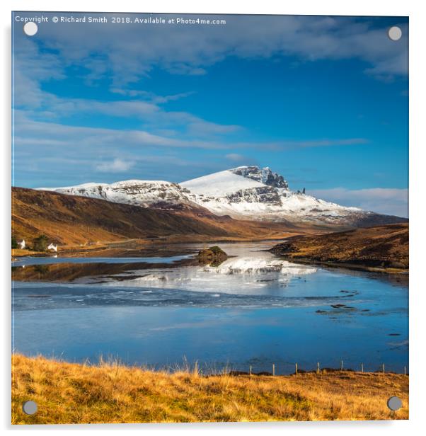 Wide view of the Storr and Loch Fada. Acrylic by Richard Smith