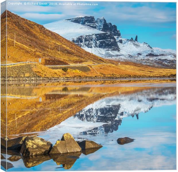 Standing in Loch Fada to photograph the Storr. Canvas Print by Richard Smith