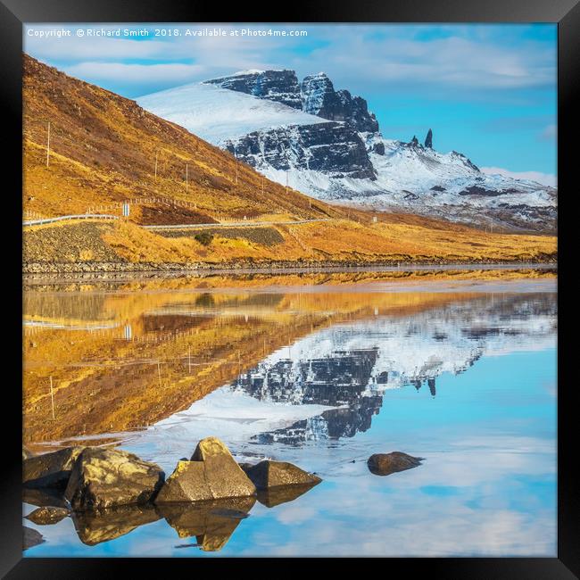 Standing in Loch Fada to photograph the Storr. Framed Print by Richard Smith
