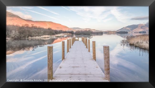 Frost  Morning Reflections at Lodore Falls Jetty Framed Print by AMANDA AINSLEY