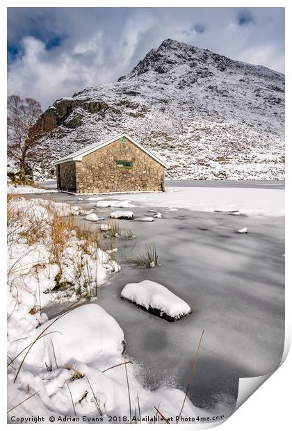 Frozen Ogwen Lake Snowdonia Print by Adrian Evans