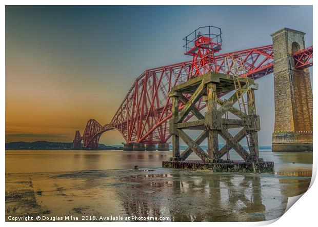 Hawes Pier and the Forth Bridge Print by Douglas Milne
