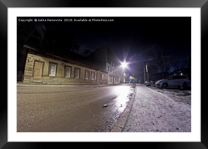 Winter Night In The City Framed Mounted Print by Jukka Heinovirta