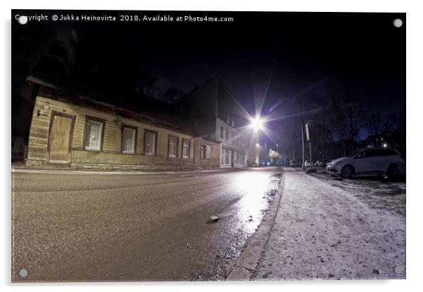 Winter Night In The City Acrylic by Jukka Heinovirta