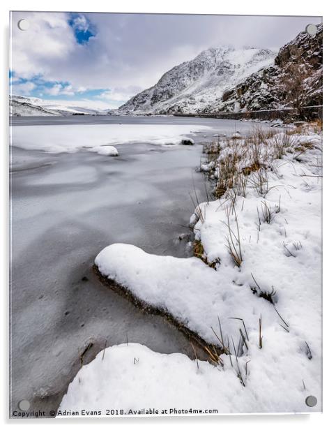 Snowfall at Ogwen Lake Snowdonia Acrylic by Adrian Evans