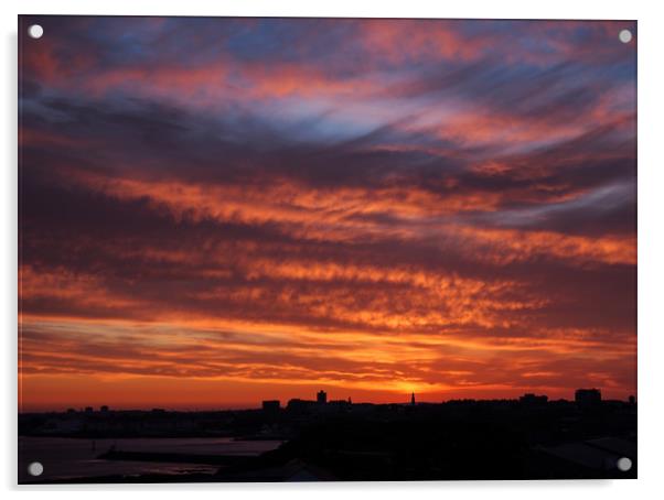 Plymouth Skyline Sunset Acrylic by Jon Rendle