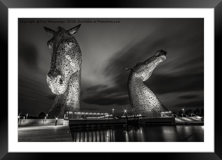  Kelpies at Night in B&W Framed Mounted Print by Paul Messenger