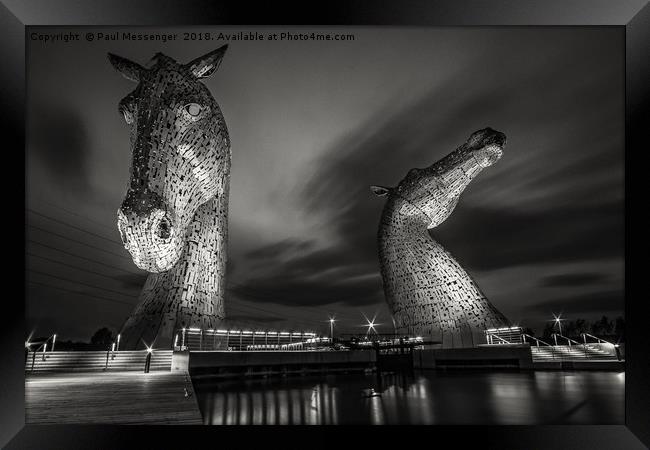  Kelpies at Night in B&W Framed Print by Paul Messenger