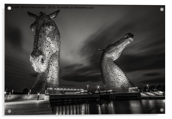  Kelpies at Night in B&W Acrylic by Paul Messenger