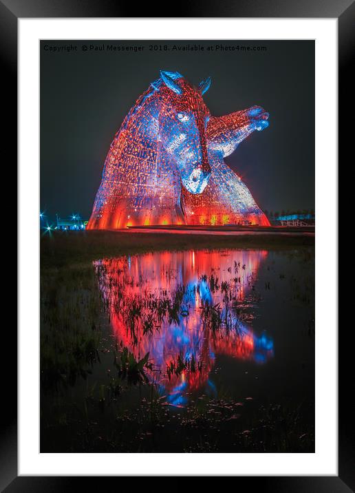    Kelpies at Sunset Reflection Framed Mounted Print by Paul Messenger