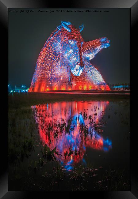    Kelpies at Sunset Reflection Framed Print by Paul Messenger