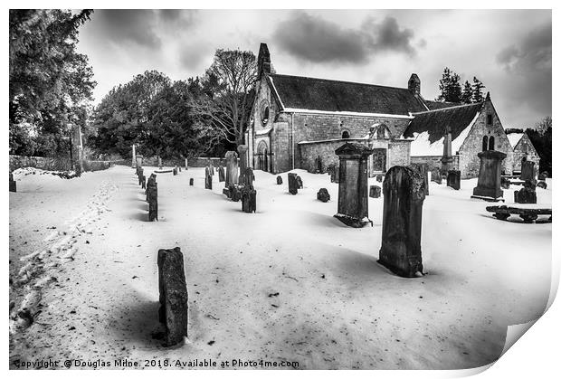 Abercorn Church in the Snow Print by Douglas Milne