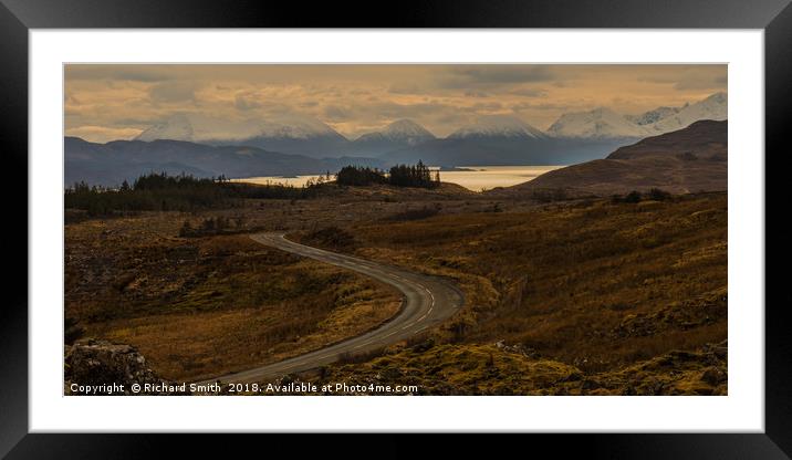 A view of the snow dusted Red Cuillin Framed Mounted Print by Richard Smith