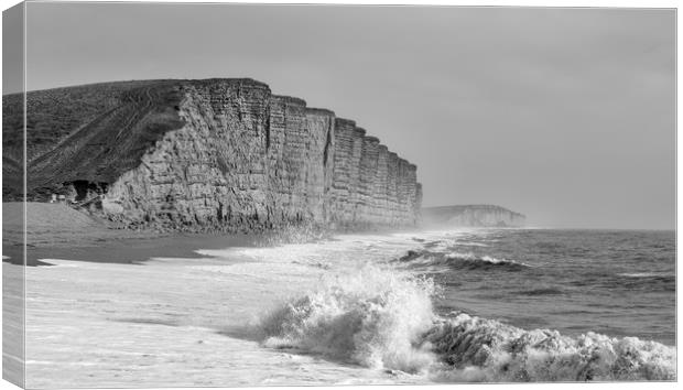 West Bay's East Cliff in monochrome.  Canvas Print by Mark Godden