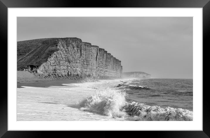 West Bay's East Cliff in monochrome.  Framed Mounted Print by Mark Godden