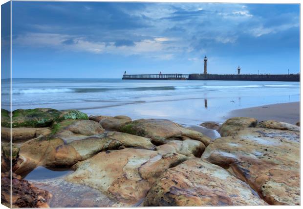 Whitby pier from the North Beach Canvas Print by John Hall