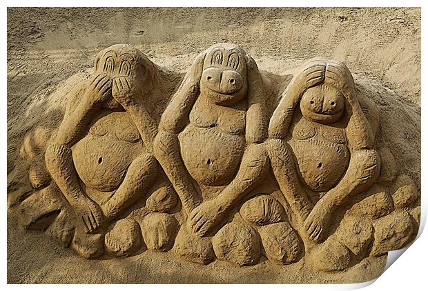 The Evocative Three Wise Monkeys Sculpture Print by Luigi Petro