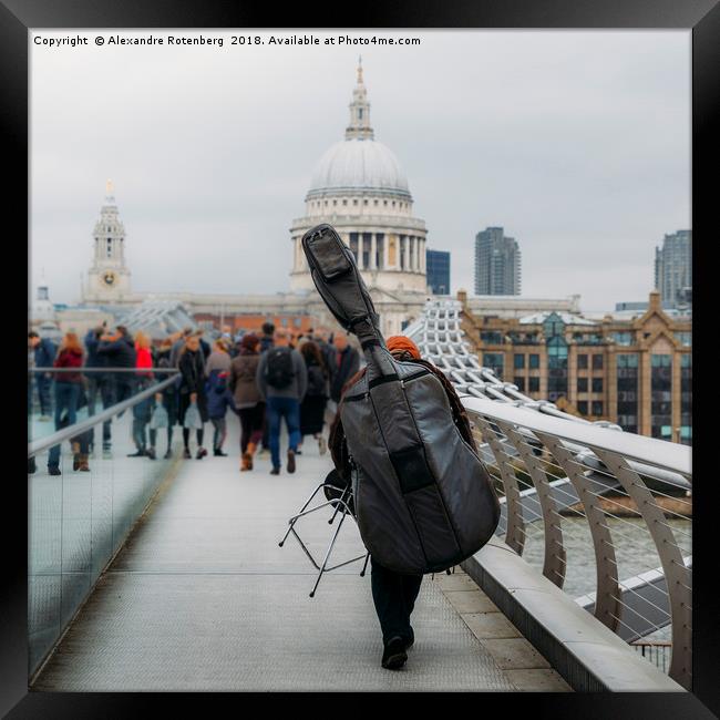 Street musician on Millennium Bridge, London Framed Print by Alexandre Rotenberg