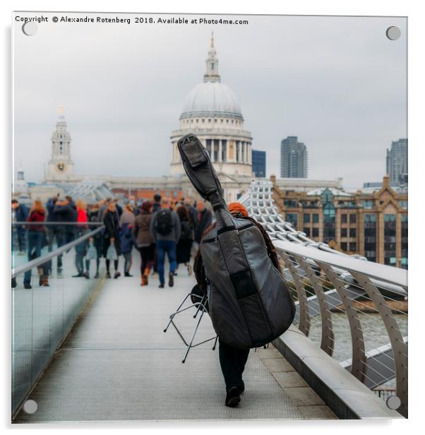 Street musician on Millennium Bridge, London Acrylic by Alexandre Rotenberg