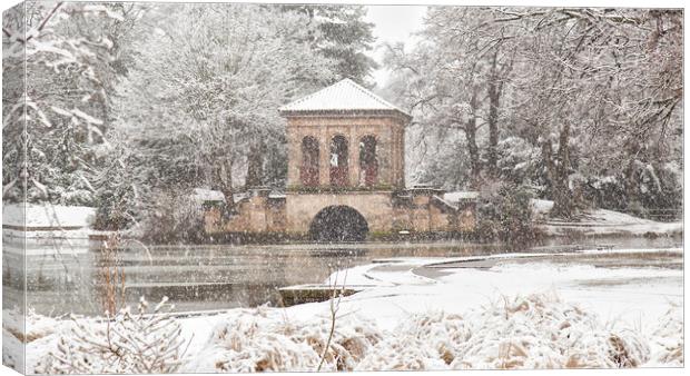 Snowfall,The Roman Boathouse ,Birkenhead park Canvas Print by Rob Lester