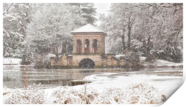 Snowfall,The Roman Boathouse ,Birkenhead park Print by Rob Lester