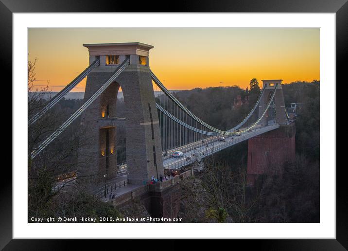 Sunset over Clifton Suspension Bridge Framed Mounted Print by Derek Hickey