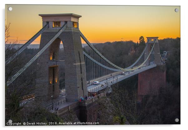 Sunset over Clifton Suspension Bridge Acrylic by Derek Hickey