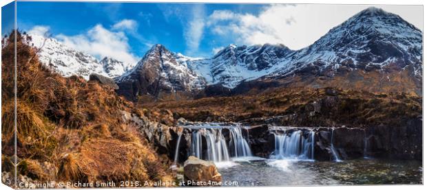 Looking over a waterfall up Coire na Creiche Canvas Print by Richard Smith