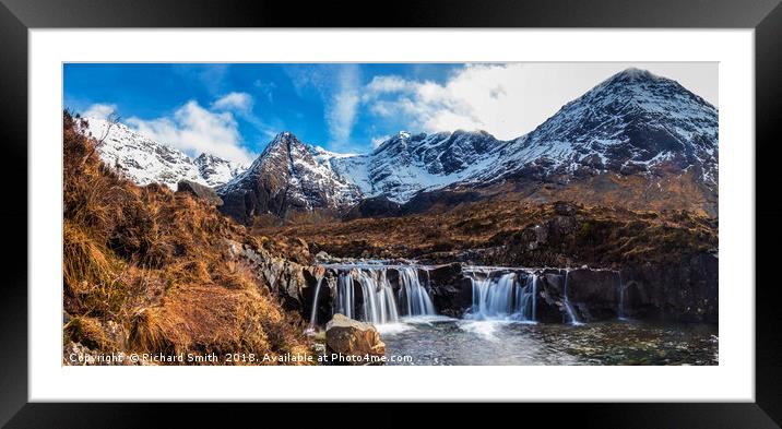 Looking over a waterfall up Coire na Creiche Framed Mounted Print by Richard Smith