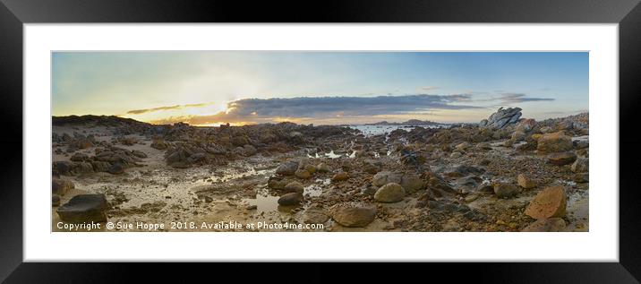 sunrise over rocky shoreline Framed Mounted Print by Sue Hoppe