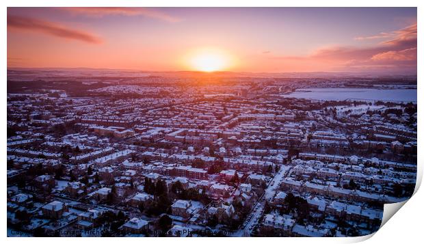Sunrise over a snowy suburb Print by Richard Nicholls