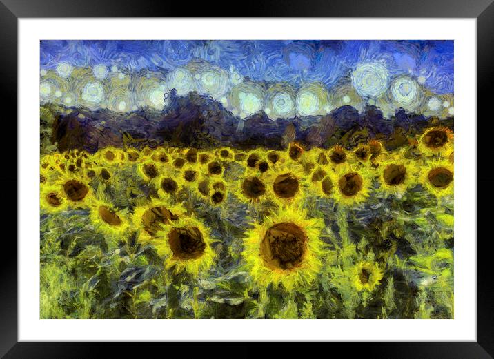 Van Gogh Sunflowers Framed Mounted Print by David Pyatt