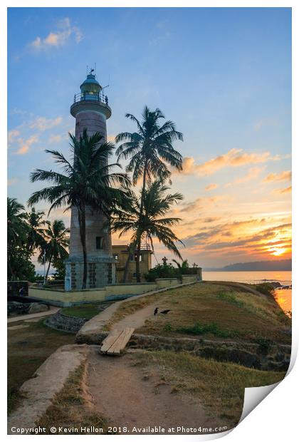 Sunrise Galle Fort lighthouse, Sri Lanka Print by Kevin Hellon