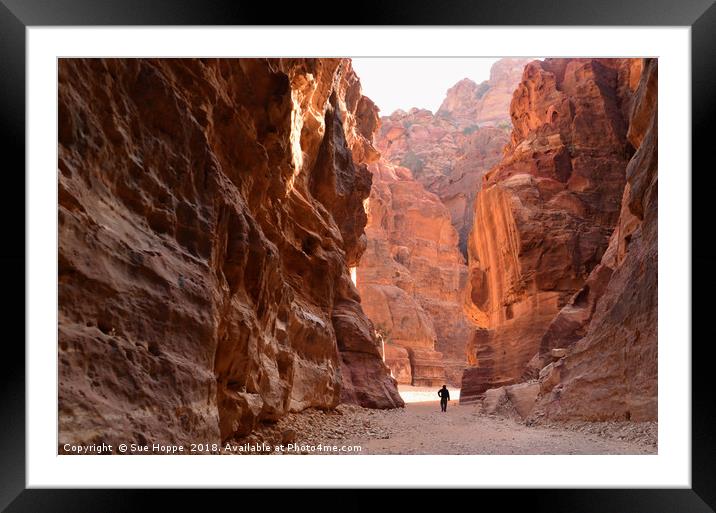 Sunrise paints rose coloured rocks at Petra Framed Mounted Print by Sue Hoppe