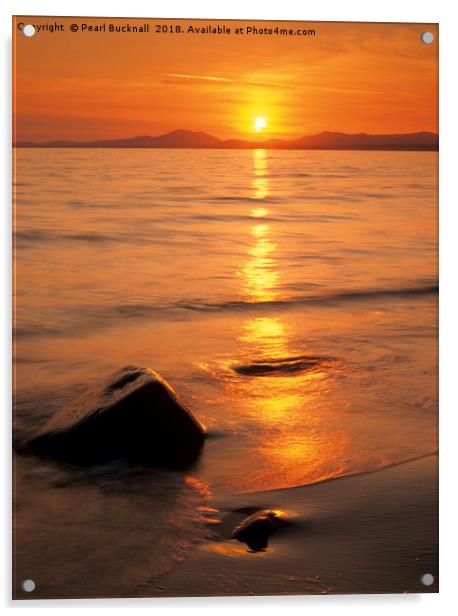 Tremadog Bay Sunset Acrylic by Pearl Bucknall