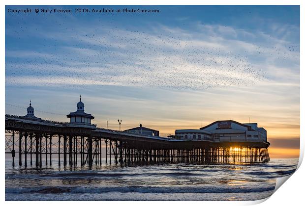 Starlings Over North Pier Print by Gary Kenyon