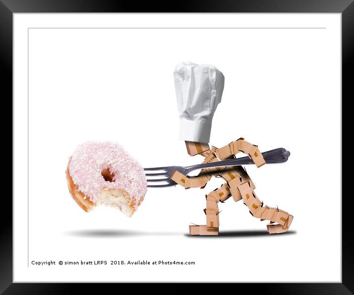 Chef box character attacking a large donut Framed Mounted Print by Simon Bratt LRPS
