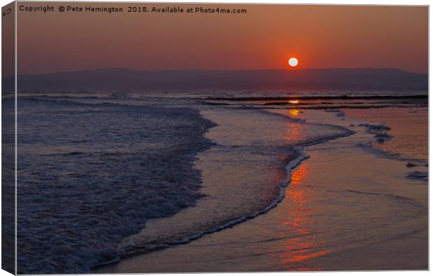 Sunset over Exmouth beach Canvas Print by Pete Hemington