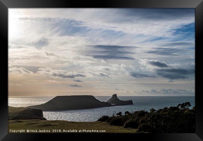 Worms Head on a Winter Evening Gower Peninsula Framed Print by Nick Jenkins