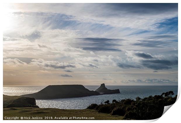 Worms Head on a Winter Evening Gower Peninsula Print by Nick Jenkins