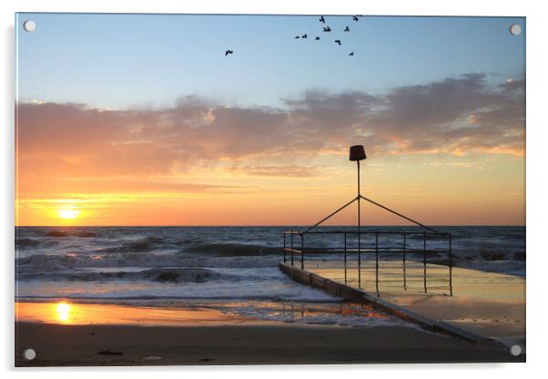 Dawn sunrise over seaside holiday resort Acrylic by Steve Mantell