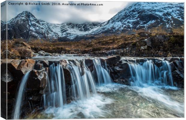 Looking over a waterfall up Coire na Creiche #2 Canvas Print by Richard Smith